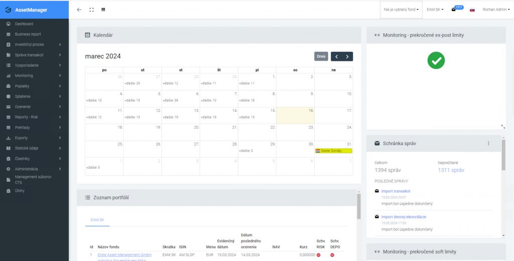 asset manager goldman systems kalendar dashboard